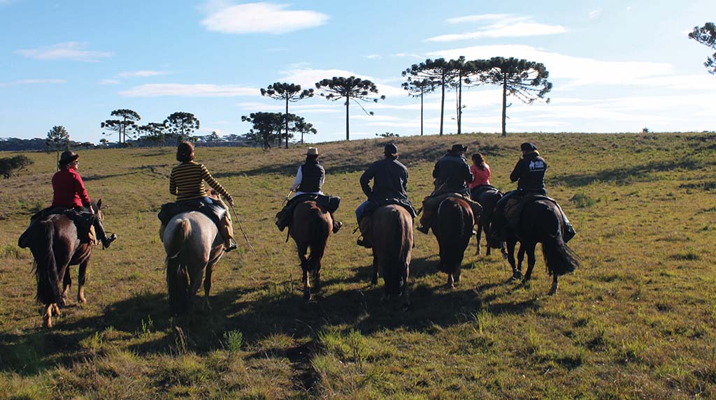 Grupo em uma viagem a cavalo na Coxilha Grande, Santa Catarina