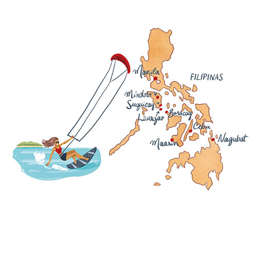 Ilustração mapa Kitesurfe nas Filipinas por Antonio Tavares