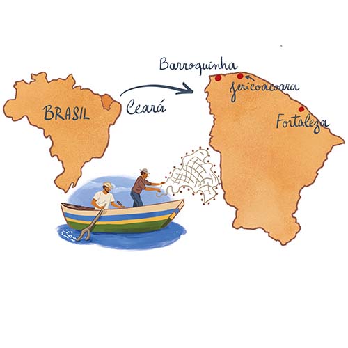 Ilustração autoral alusiva à paisagem litorânea do Ceará e às vivências na Casa Daia.