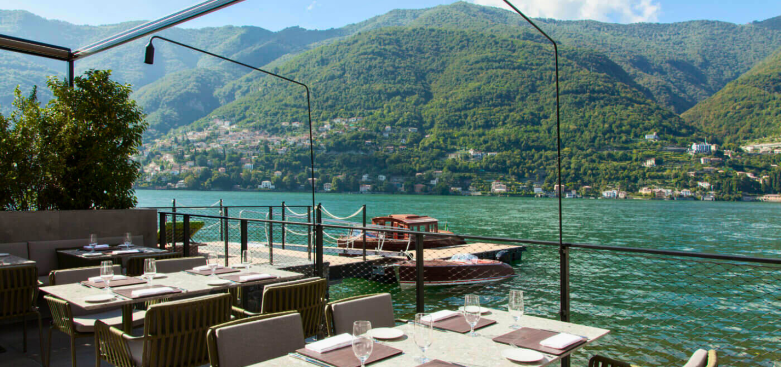 Il Sereno Al Lago: o terraço parece avançar sobre as águas do Lago di Como | Reprodução