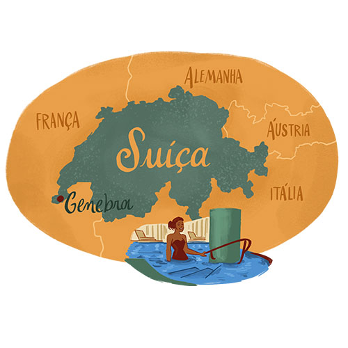 Mapa localizando o La Réserve Genève em Bellevue, perto de Genebra, no oeste da Suíça, às margens do Lago Léman.